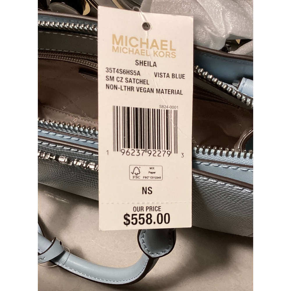 Michael Kors‎ Sheila Satchel Vista Blue Reptile Embossed Vegan Leather Small - Picture 3 of 10